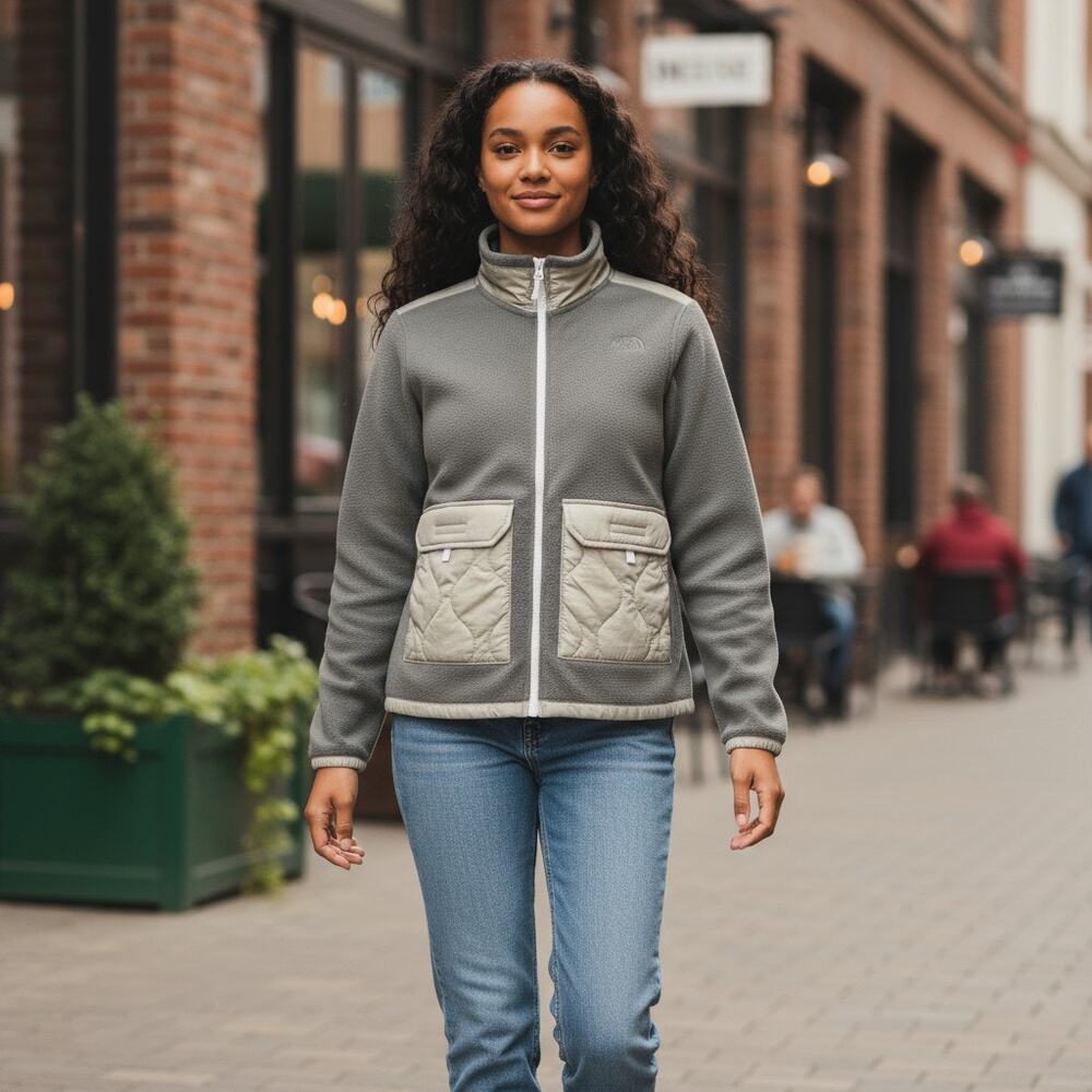 The‎ North Face Fleece Jacket Royal Arch Women's M Thyme Green Full Zip Pockets